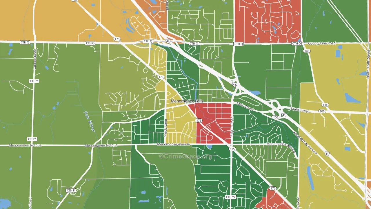 Village Centre, Menomonee Falls, WI Map of Theft Rates