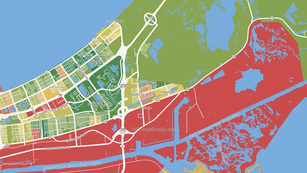 Village de L'Est, New Orleans, LA Map of Theft Rates
