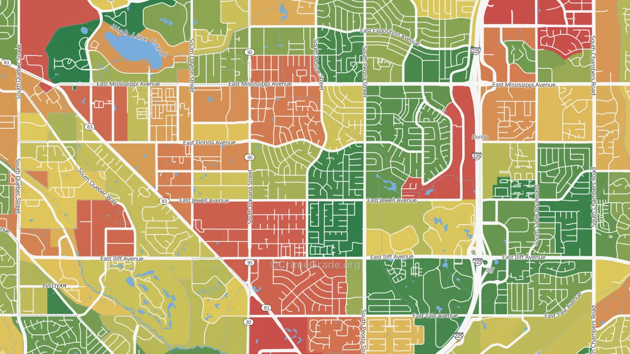 Village East, Aurora, CO Map of Theft Rates