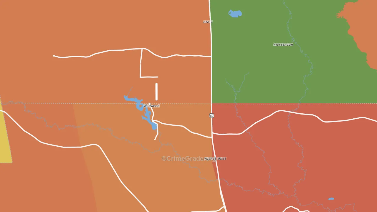 Village Mills, TX Map of Theft Rates