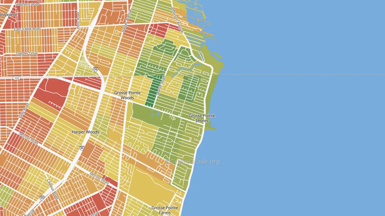 Village of Grosse Pointe Shores, MI Map of Theft Rates