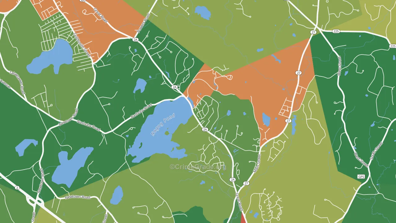 Village Of Nagog Woods, MA Map of Theft Rates