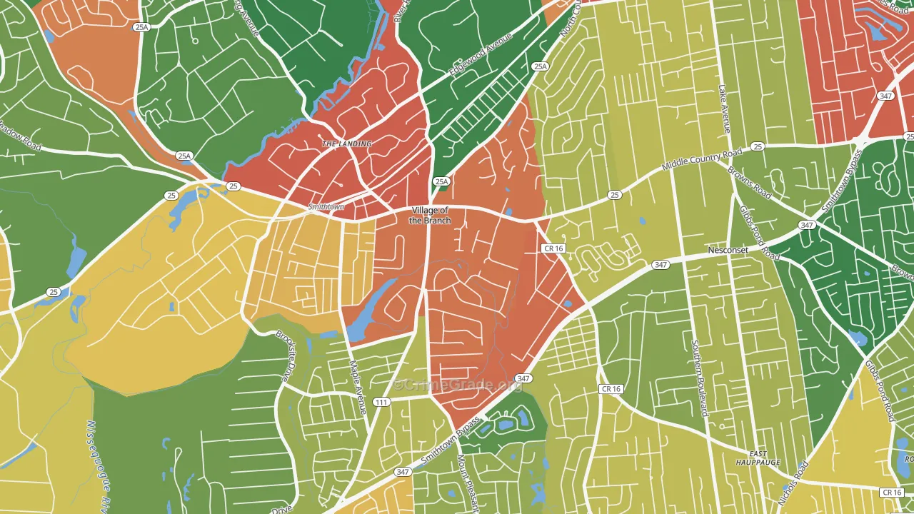 Village of the Branch, NY Map of Theft Rates
