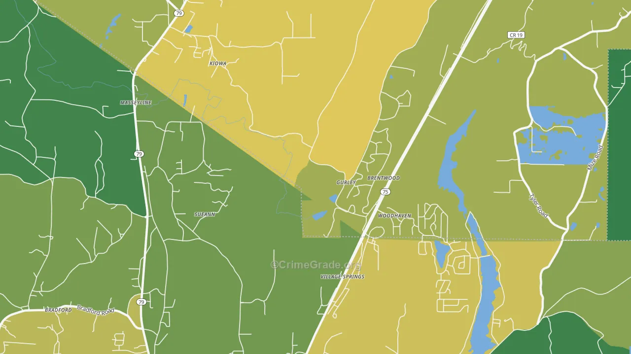 Village Springs, AL Map of Theft Rates