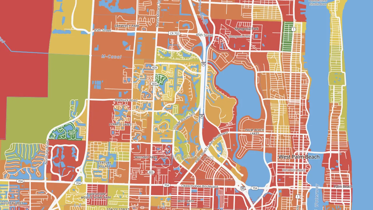 Villages of Palm Beach Lakes, West Palm Beach, FL Map of Theft Rates