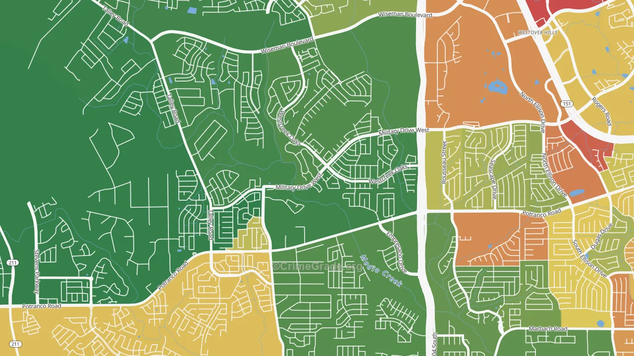 Villages of Westcreek, San Antonio, TX Map of Theft Rates