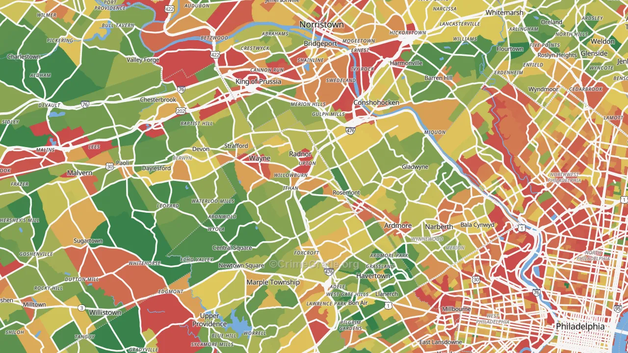 Villanova, PA Map of Theft Rates