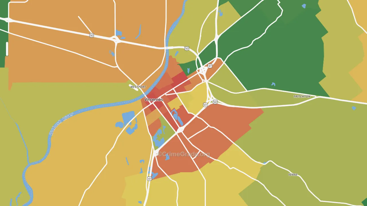 Vincennes, IN Map of Theft Rates