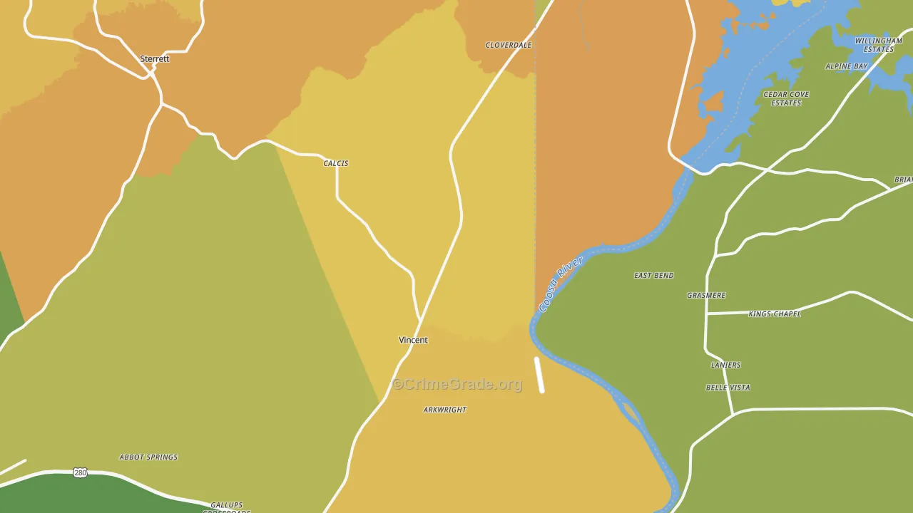 Vincent, AL Map of Theft Rates