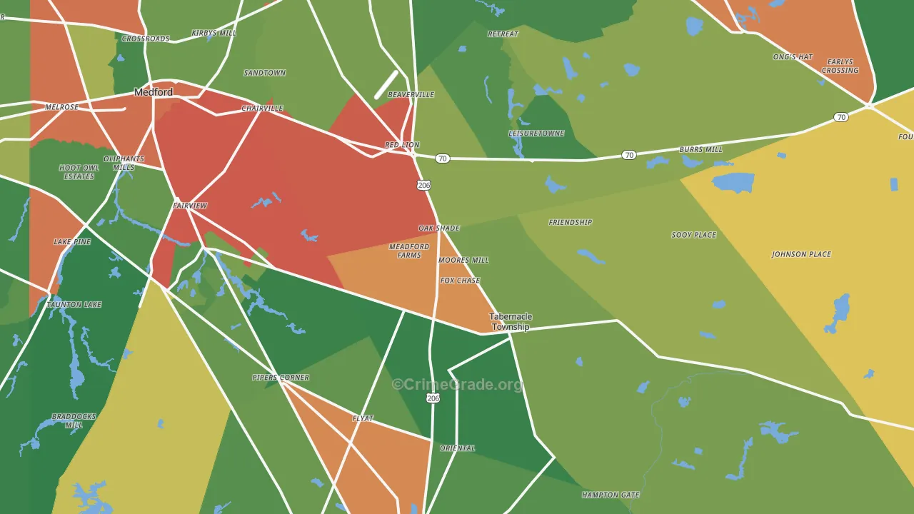 Vincentown, NJ Map of Theft Rates