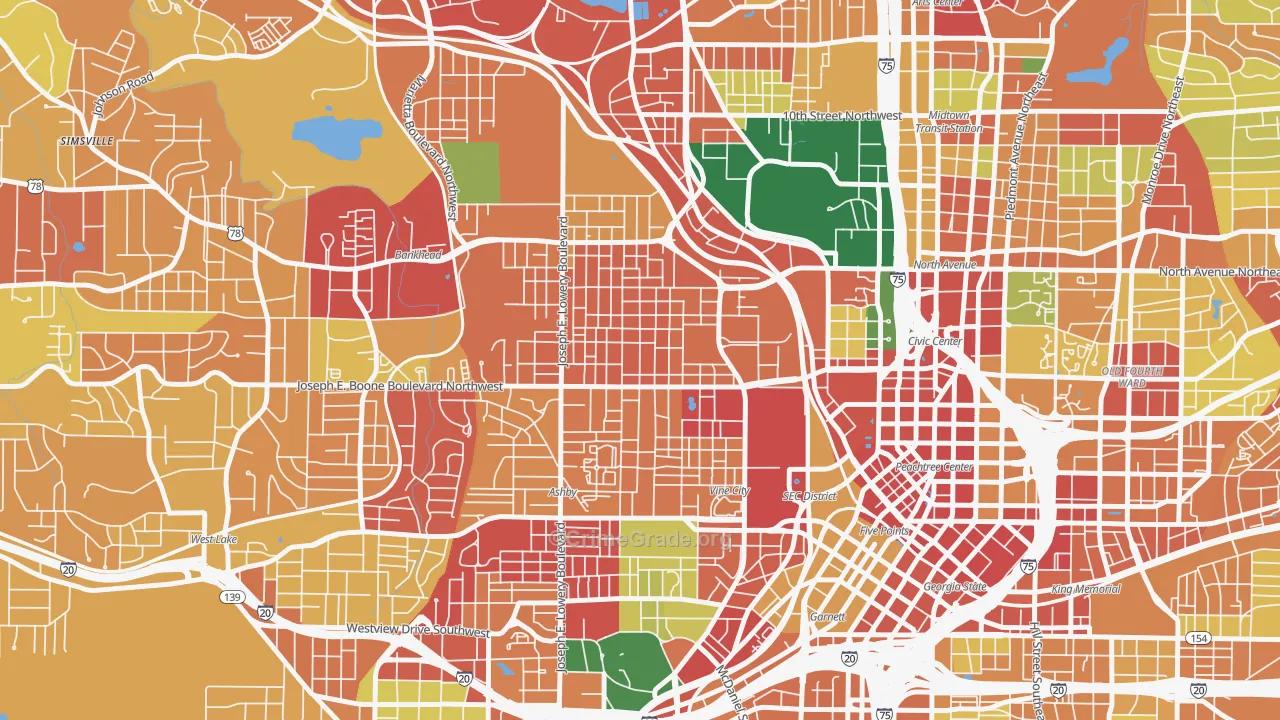 Vine City, Atlanta, GA Map of Theft Rates