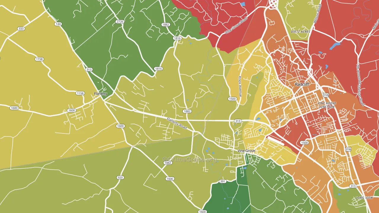 Vine Grove, KY Map of Theft Rates