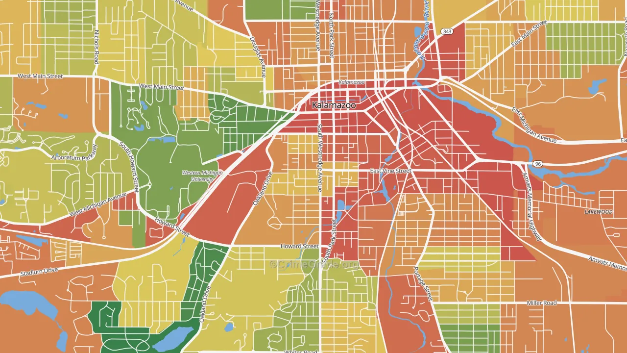 Vine, Kalamazoo, MI Map of Theft Rates