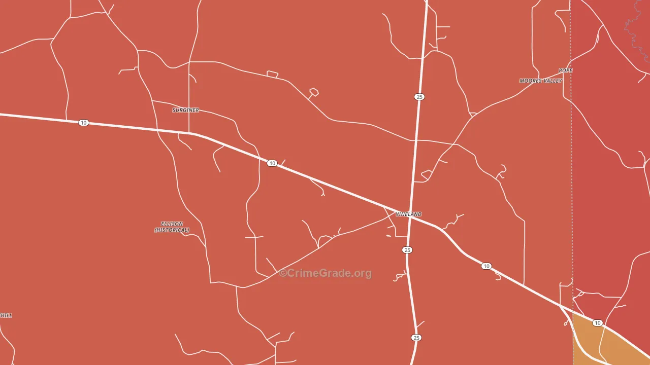 Vineland, AL Map of Theft Rates