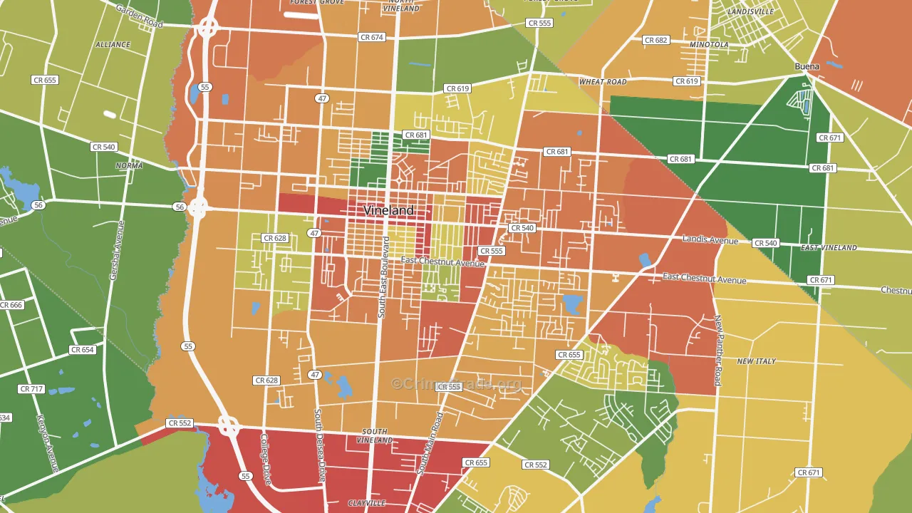 Vineland, NJ Map of Theft Rates