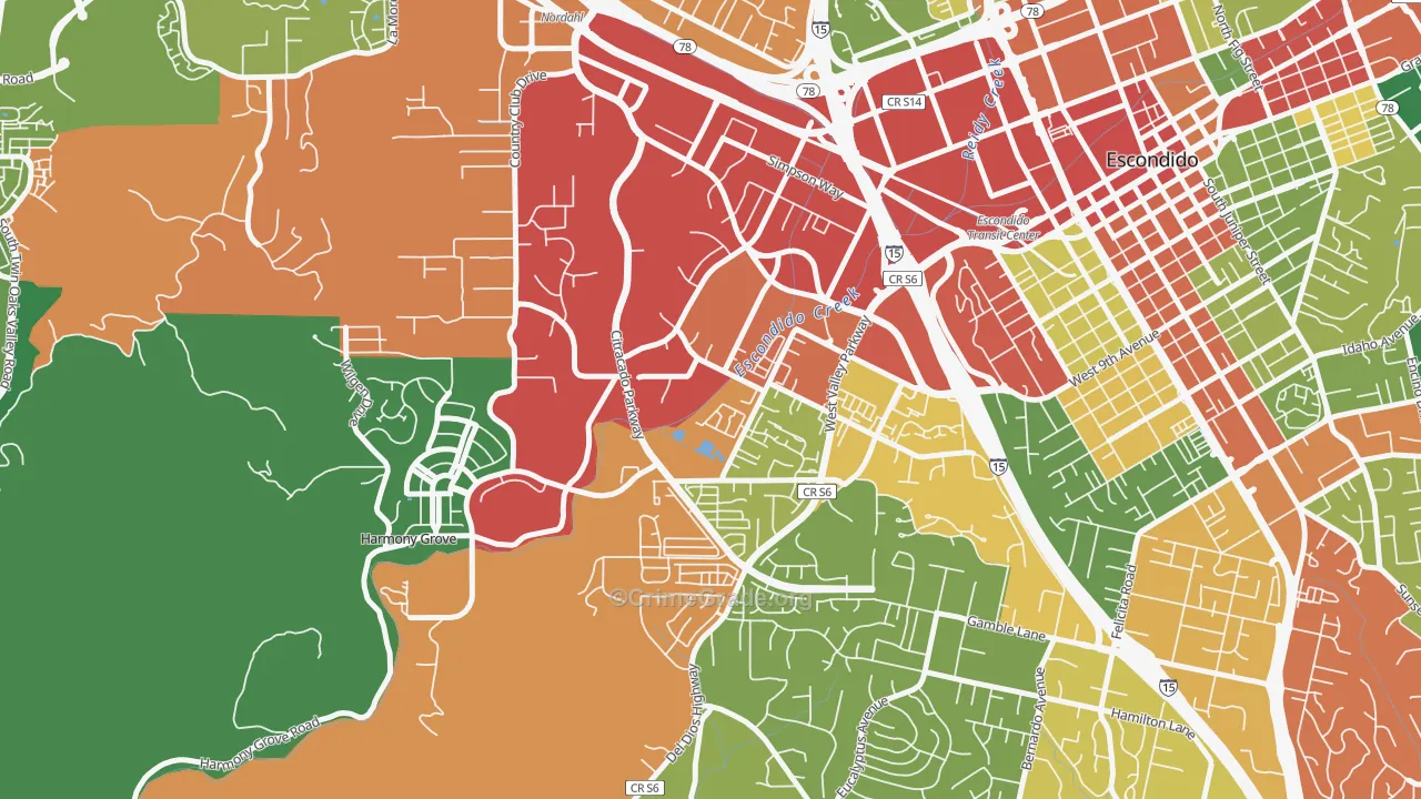 Vineyard, Escondido, CA Map of Theft Rates