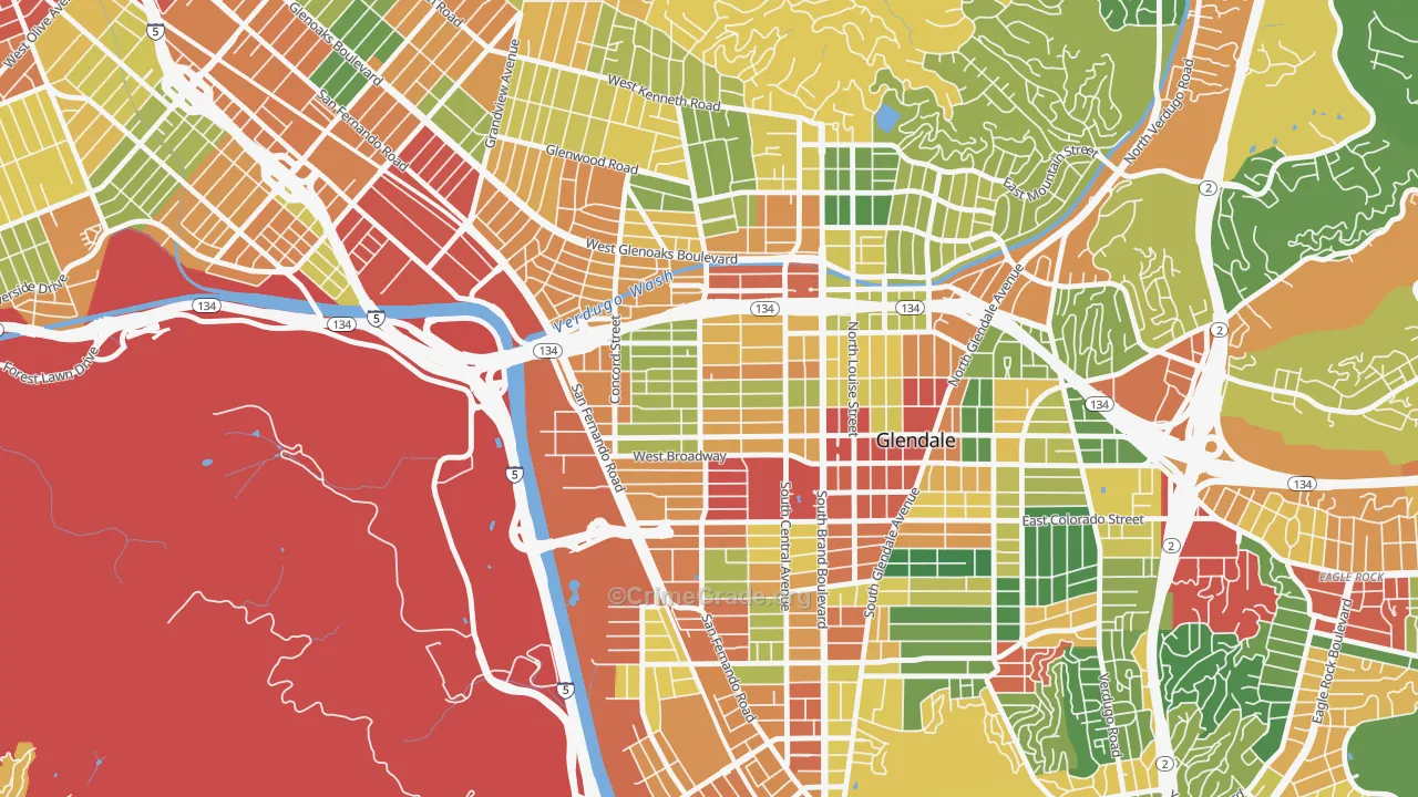 Vineyard-Los Angeles, Glendale, CA Map of Theft Rates