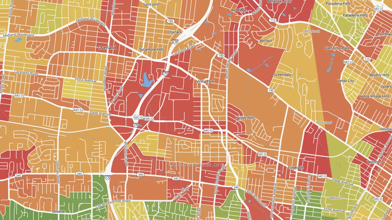 Vinita Park, MO Map of Theft Rates