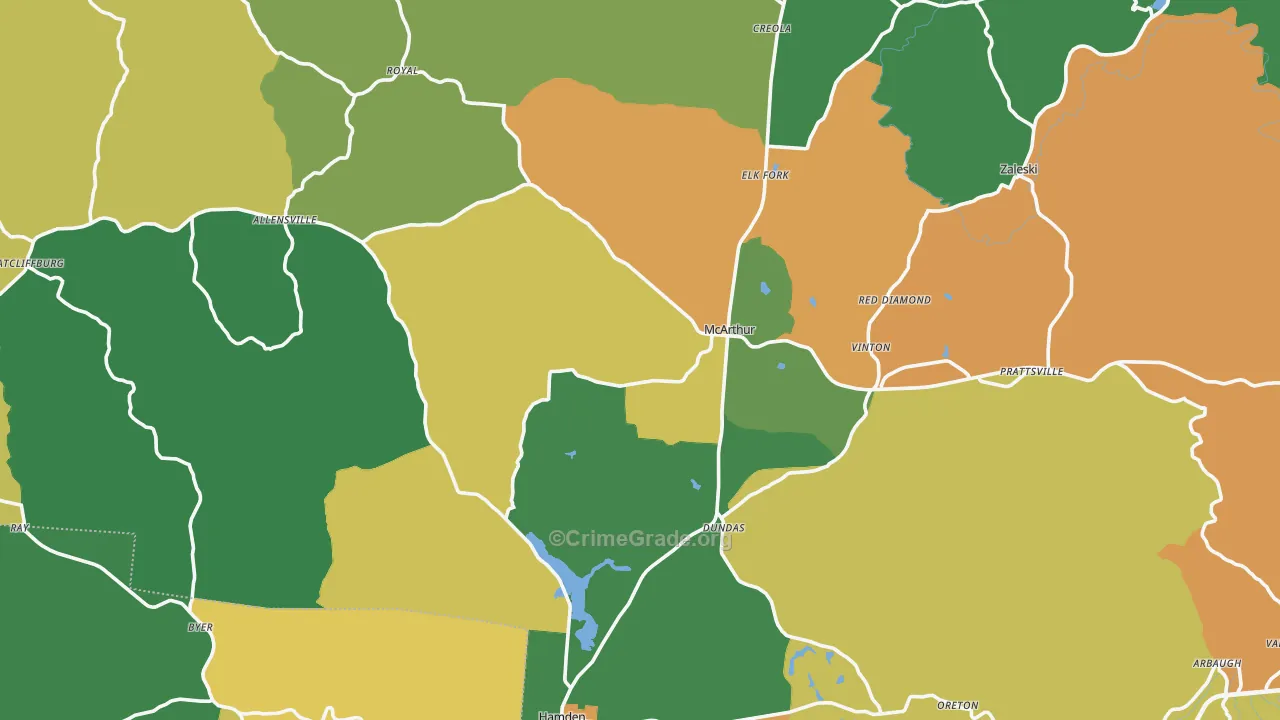 Vinton County, OH Map of Theft Rates