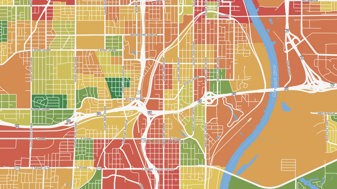 Vinton Street, Omaha, NE Map of Theft Rates