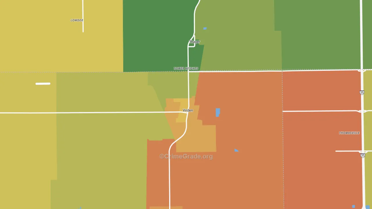 Virden, IL Map of Theft Rates