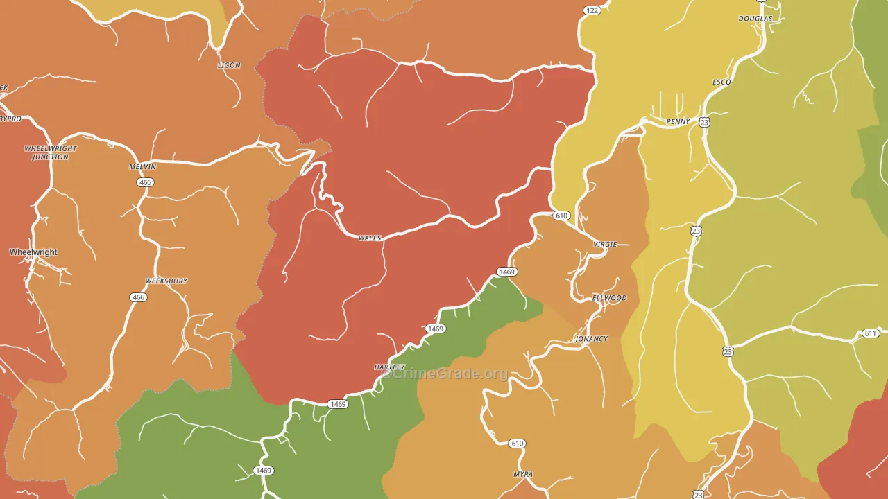 Virgie, KY Map of Theft Rates