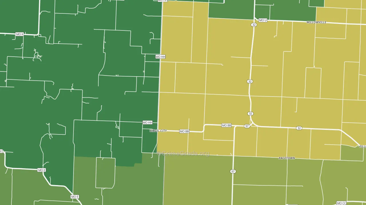 Virgil City, MO Map of Theft Rates
