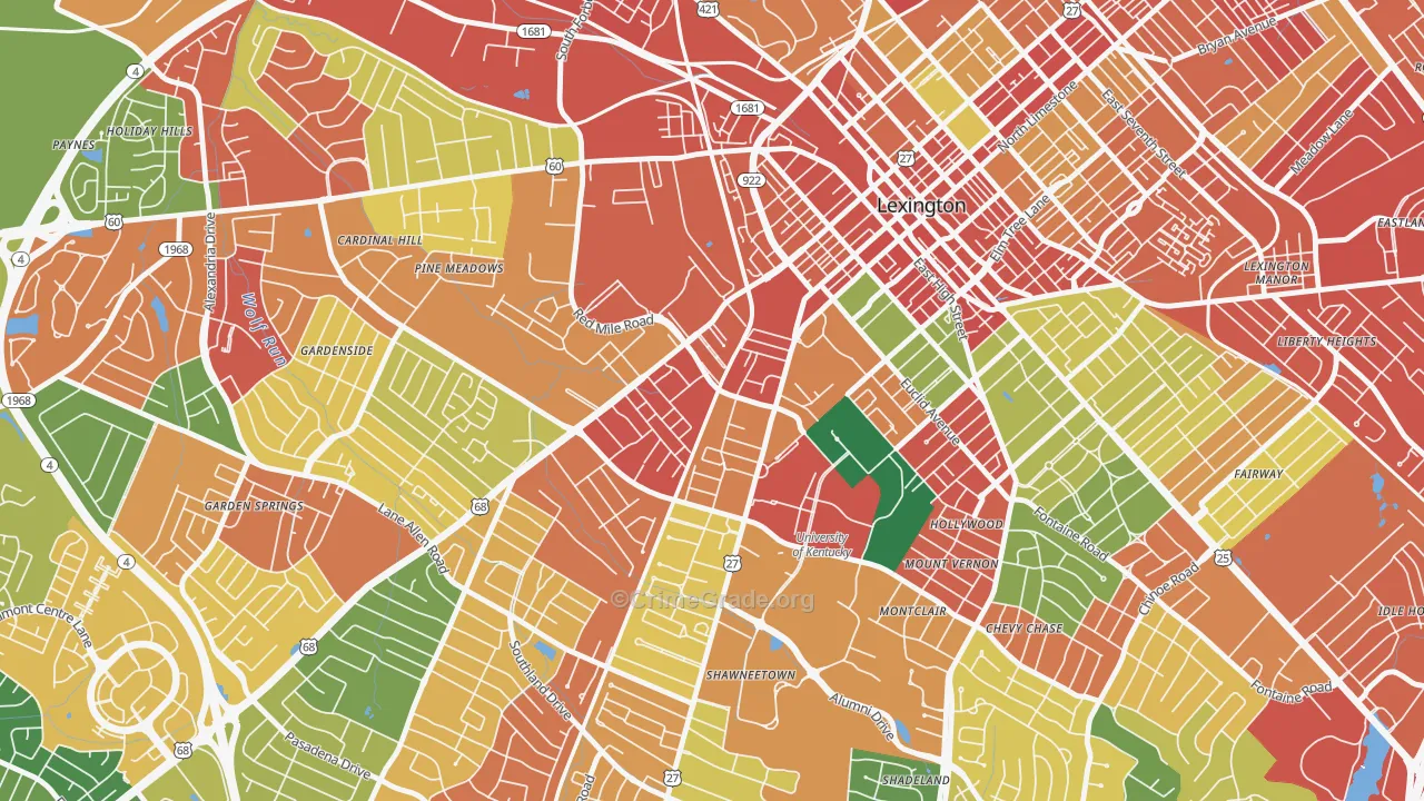 Virginia Ave, Lexington, KY Map of Theft Rates