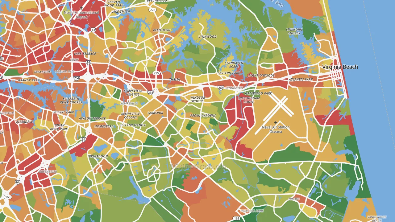 Virginia Beach City, VA Map of Theft Rates
