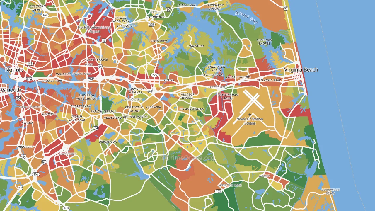 Virginia Beach, VA Map of Theft Rates
