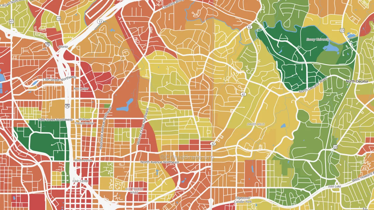 Virginia-Highland, Atlanta, GA Map of Theft Rates