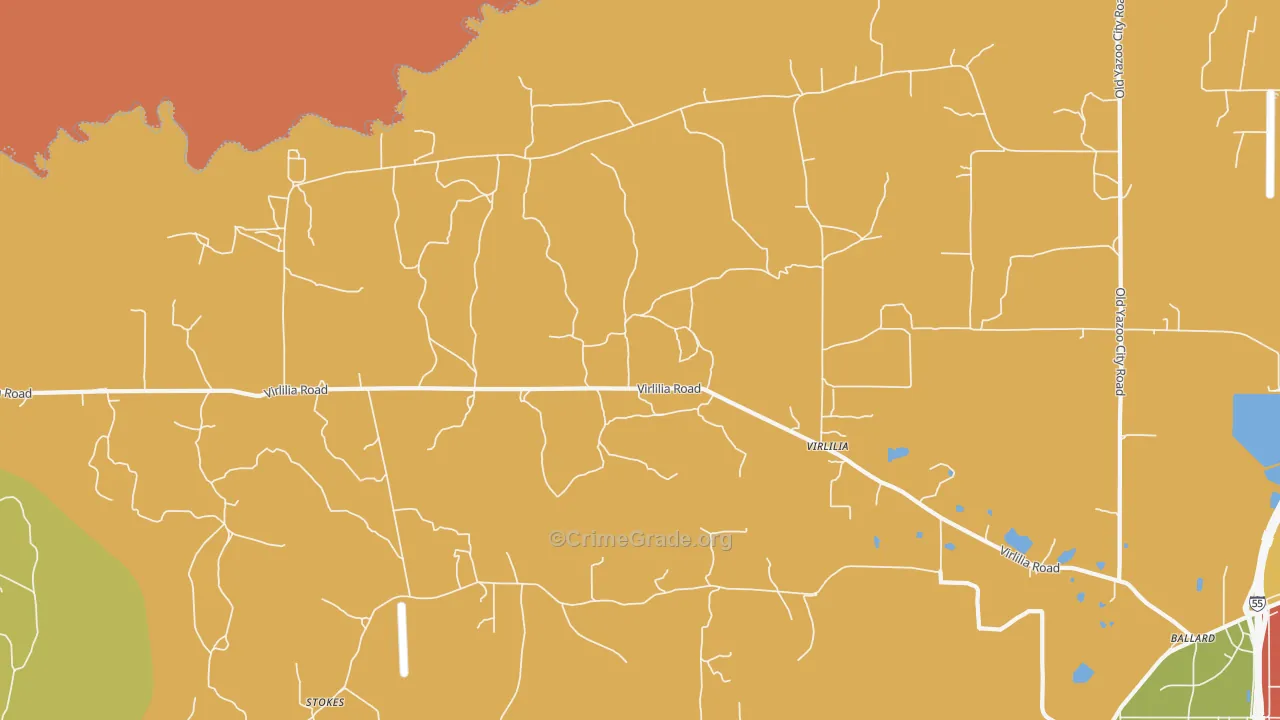 Virlilia, MS Map of Theft Rates