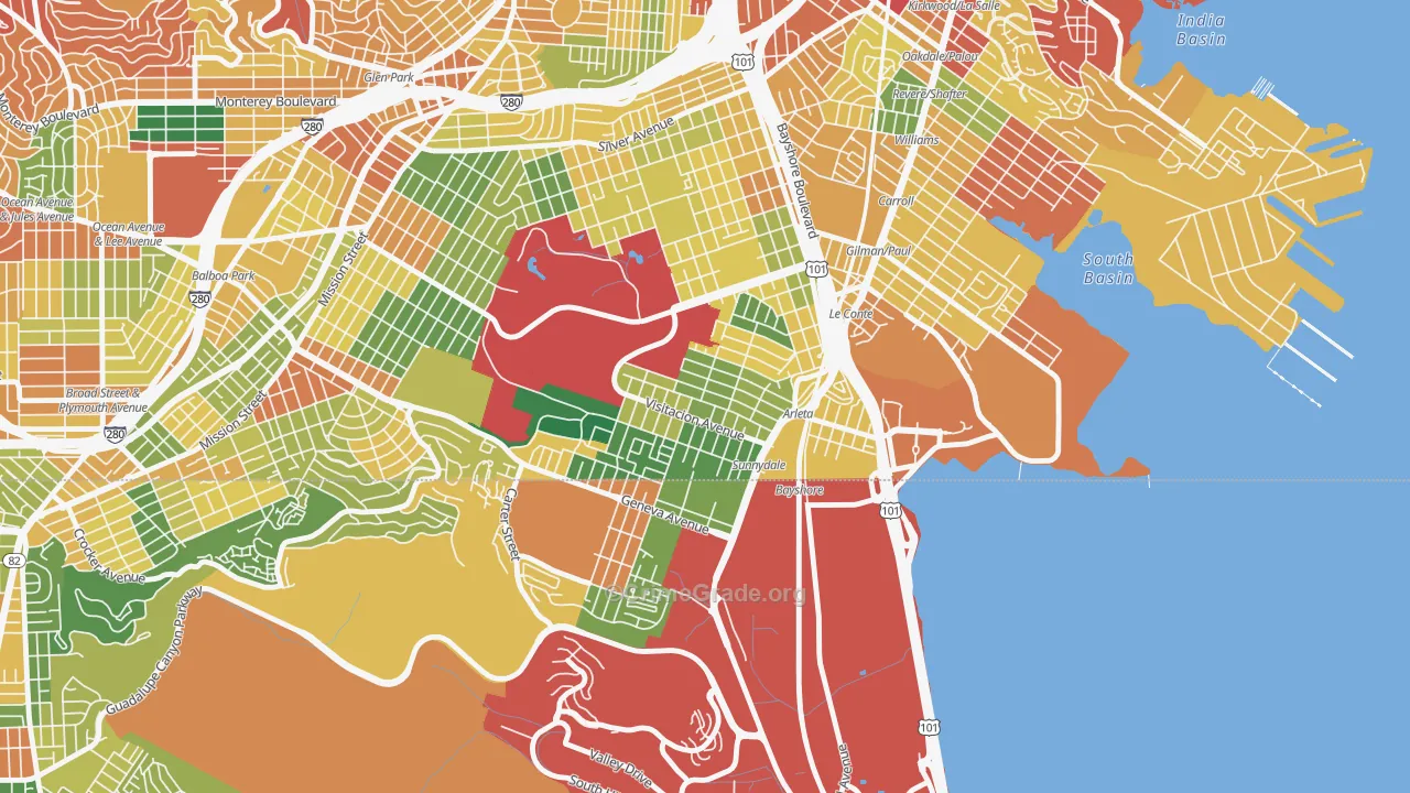 Visitacion Valley, San Francisco, CA Map of Theft Rates