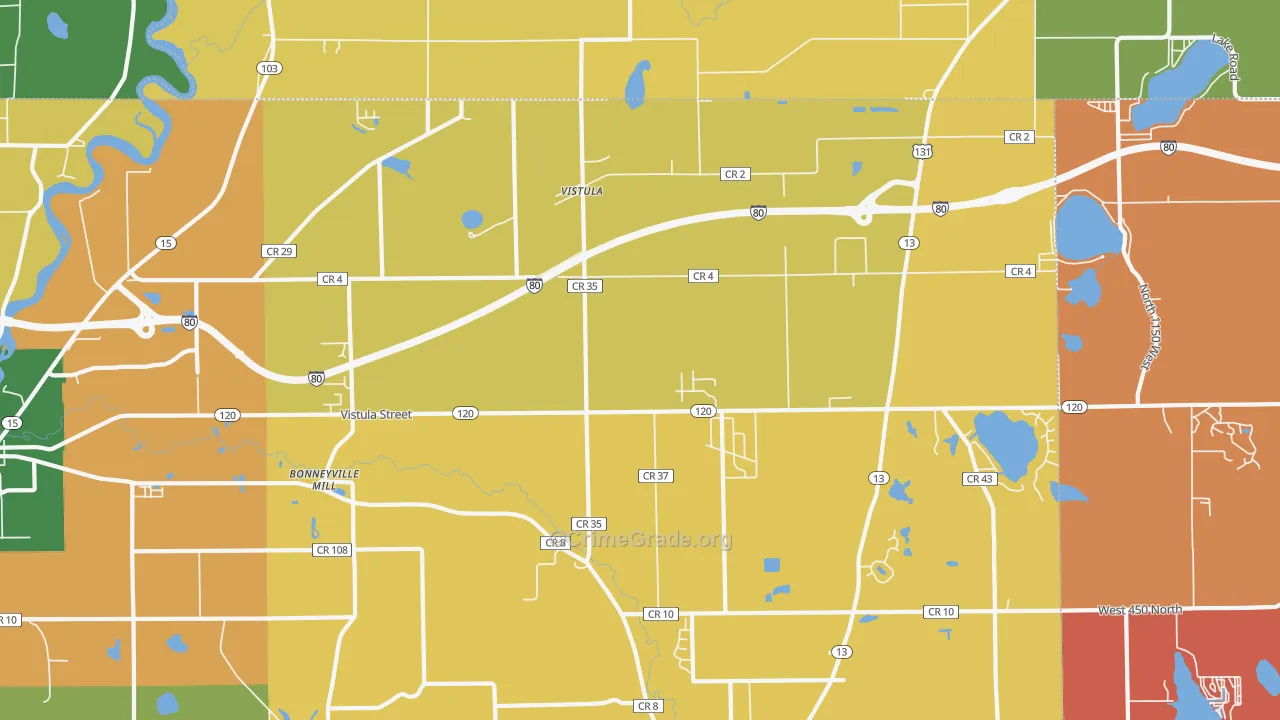 Vistula, IN Map of Theft Rates