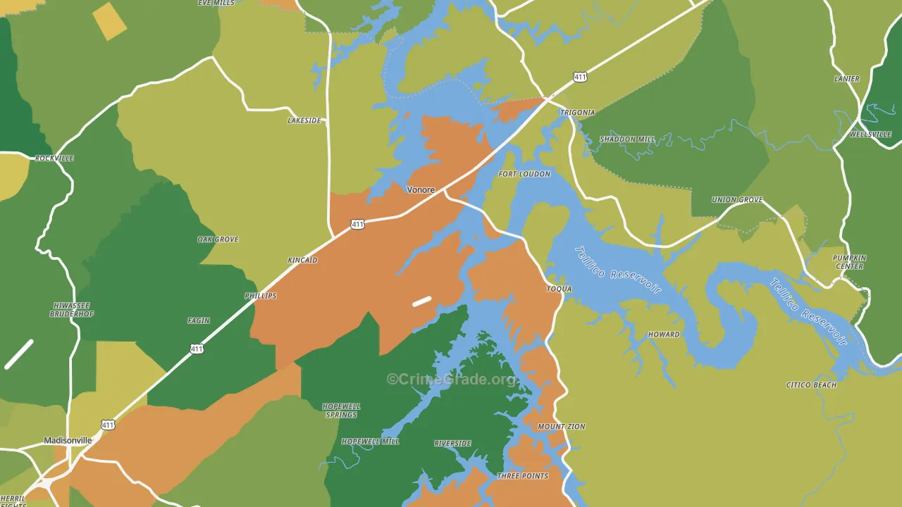 Vonore, TN Map of Theft Rates