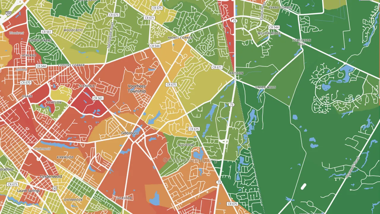 Voorhees, NJ Map of Theft Rates