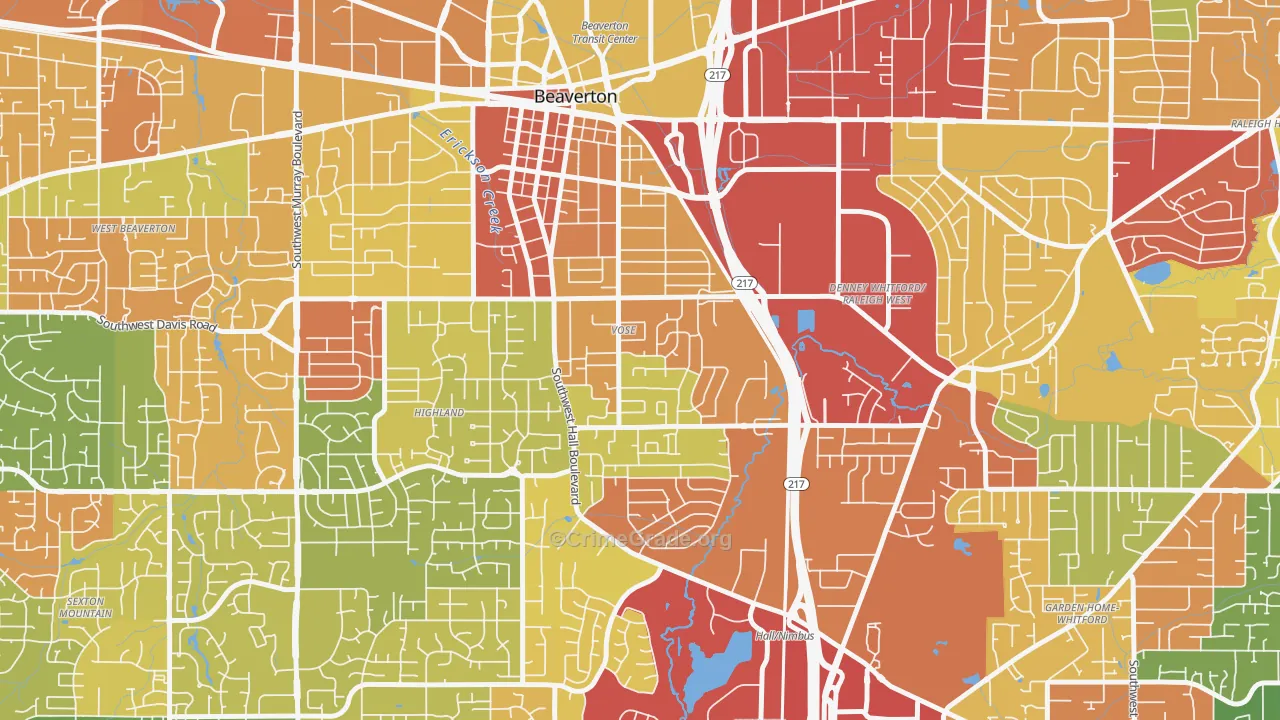 Vose, Beaverton, OR Map of Theft Rates