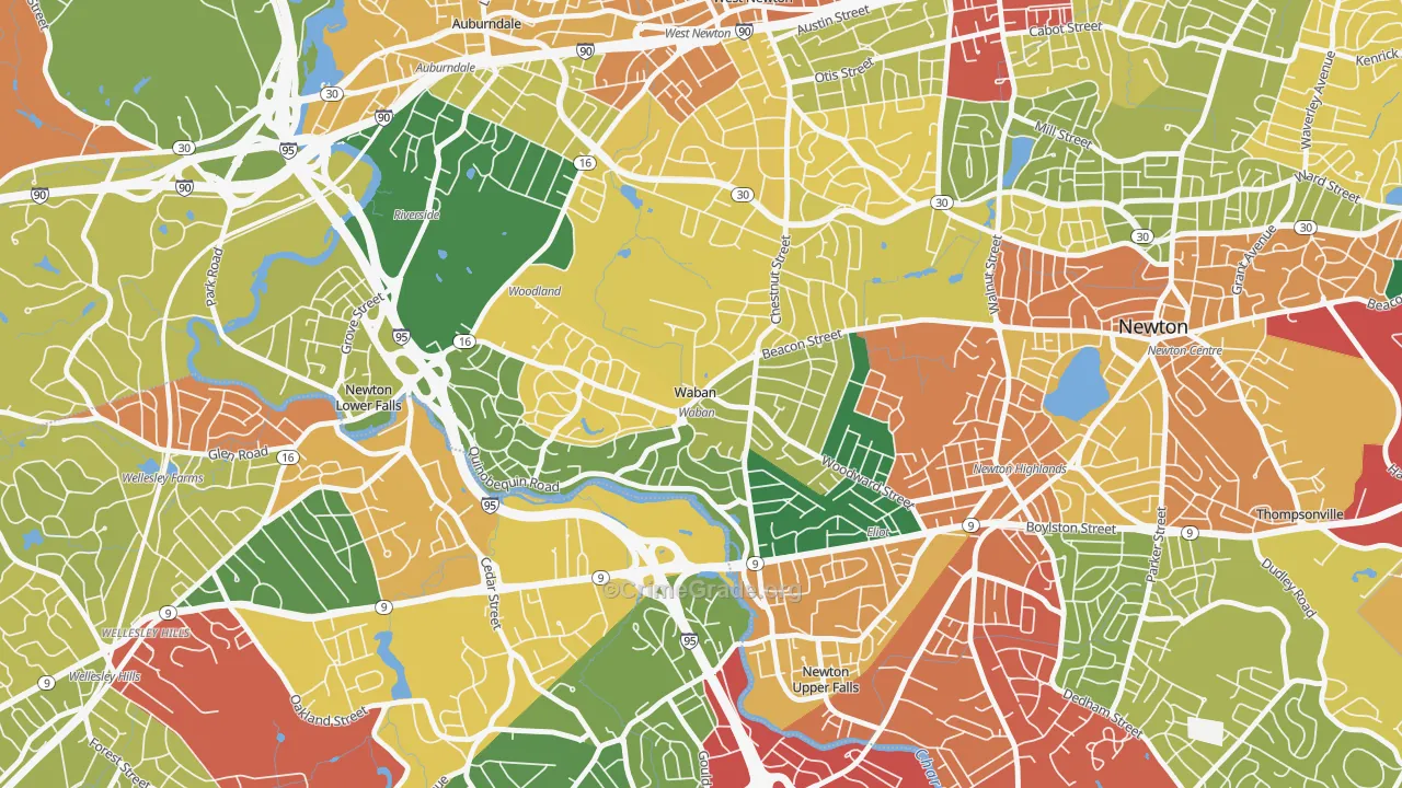 Waban, MA Map of Theft Rates