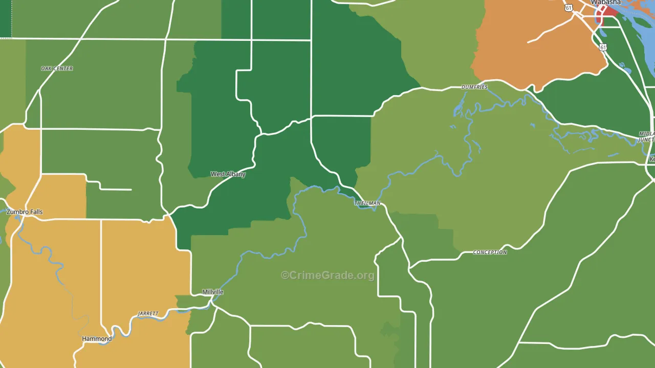 Wabasha County, MN Map of Theft Rates
