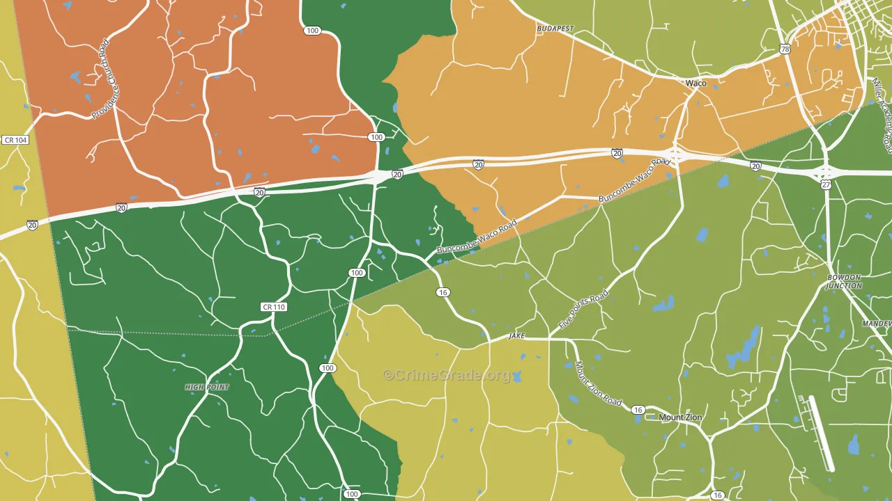 Waco, GA Map of Theft Rates