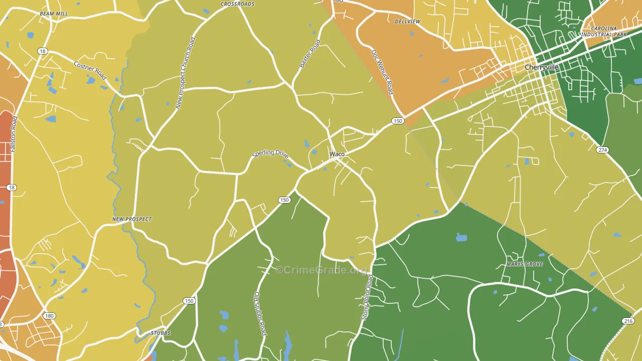 Waco, NC Map of Theft Rates