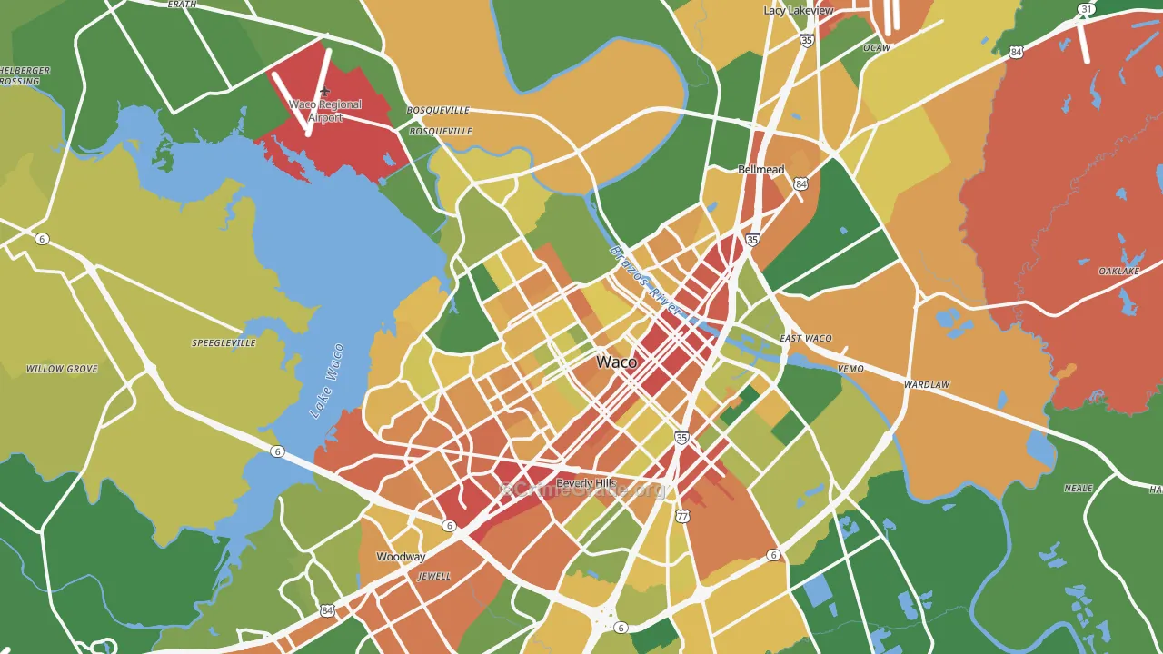 Waco, TX Map of Theft Rates