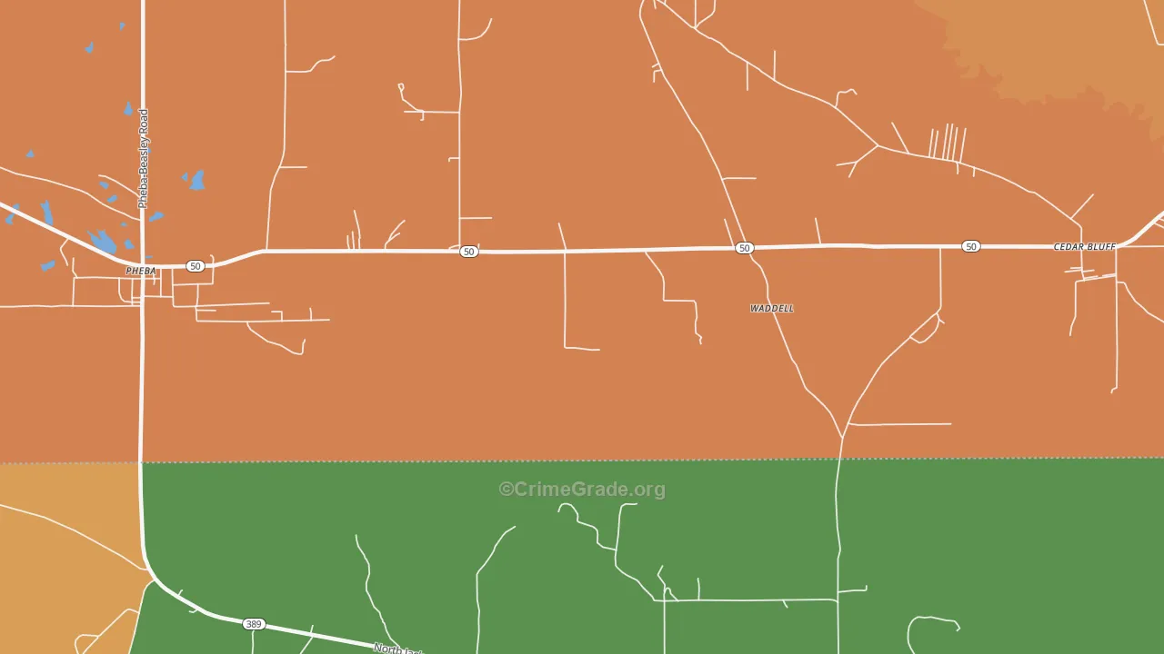 Waddell, MS Map of Theft Rates