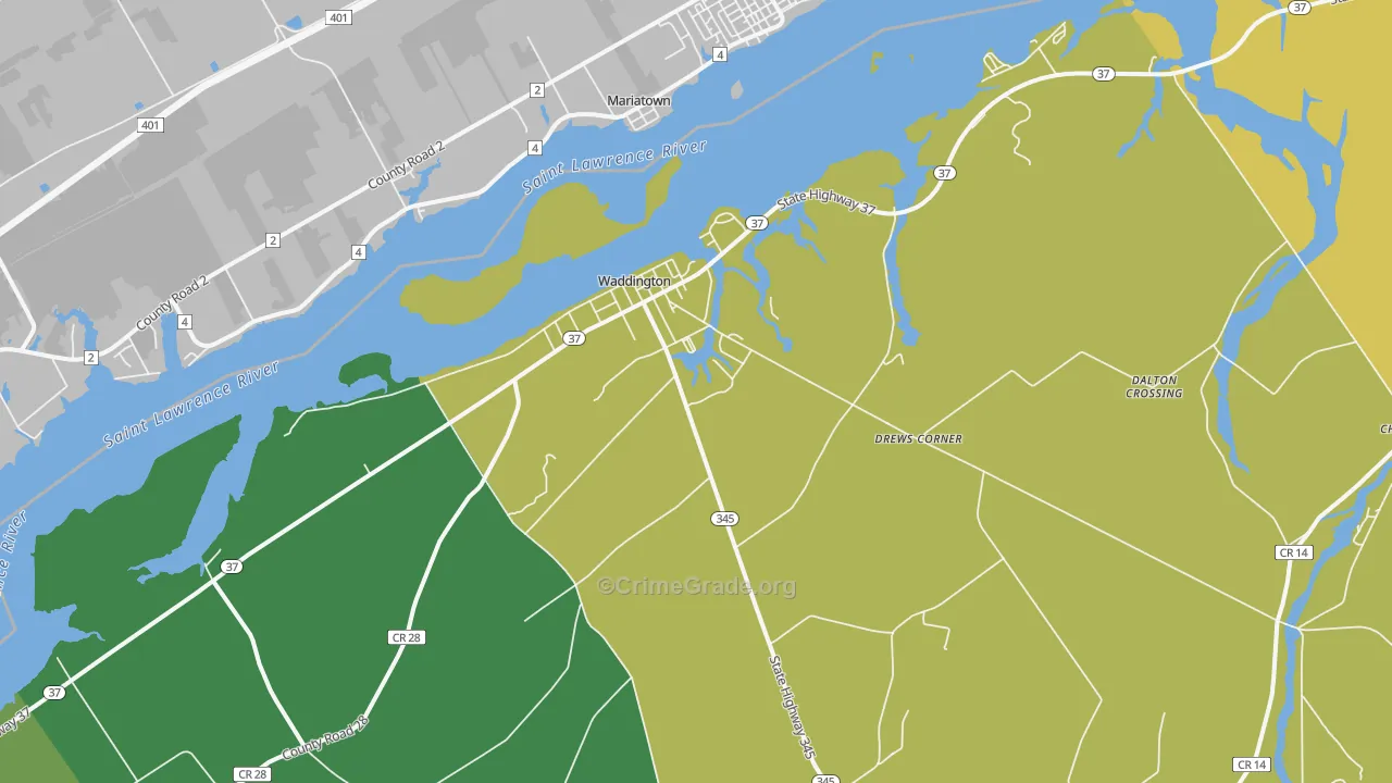 Waddington, NY Map of Theft Rates