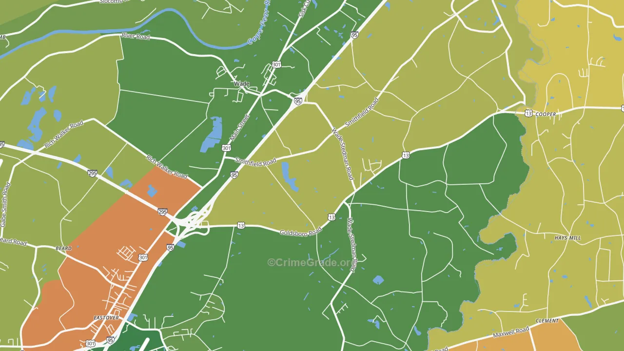 Wade, NC Map of Theft Rates