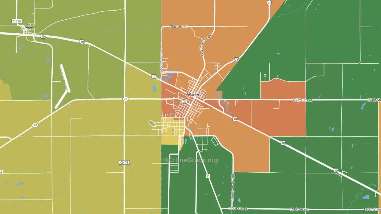 Wadena, MN Map of Theft Rates