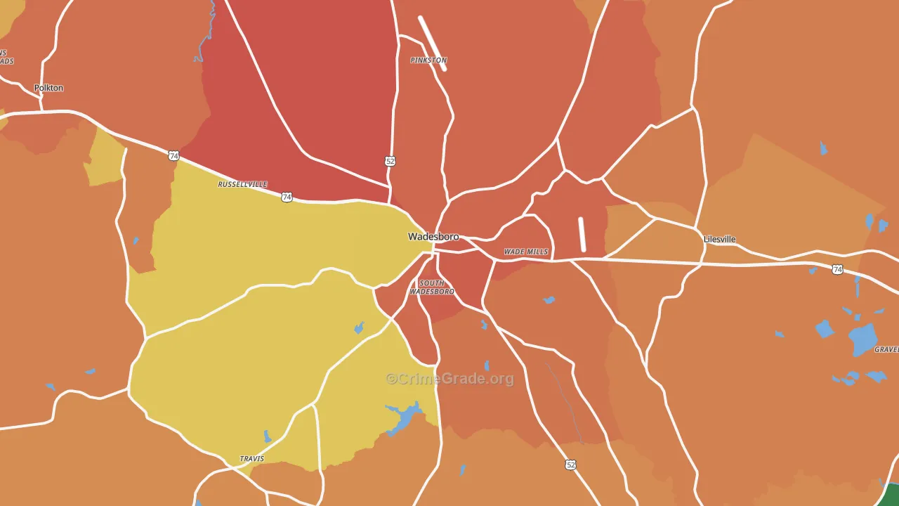 Wadesboro, NC Map of Theft Rates
