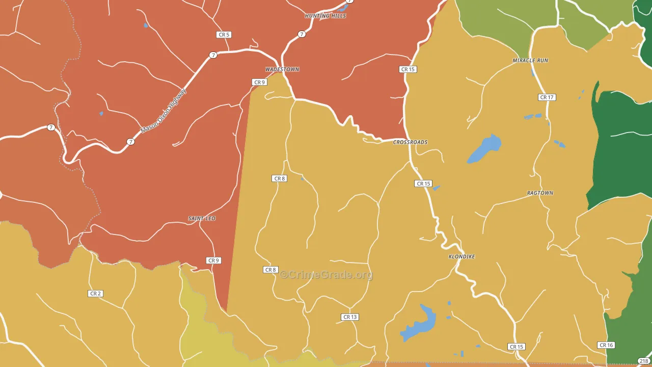 Wadestown, WV Map of Theft Rates
