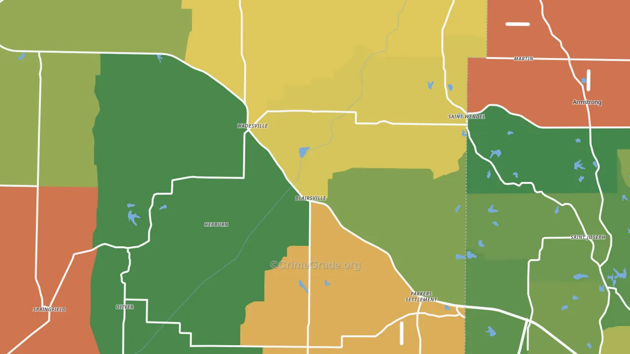 Wadesville, IN Map of Theft Rates