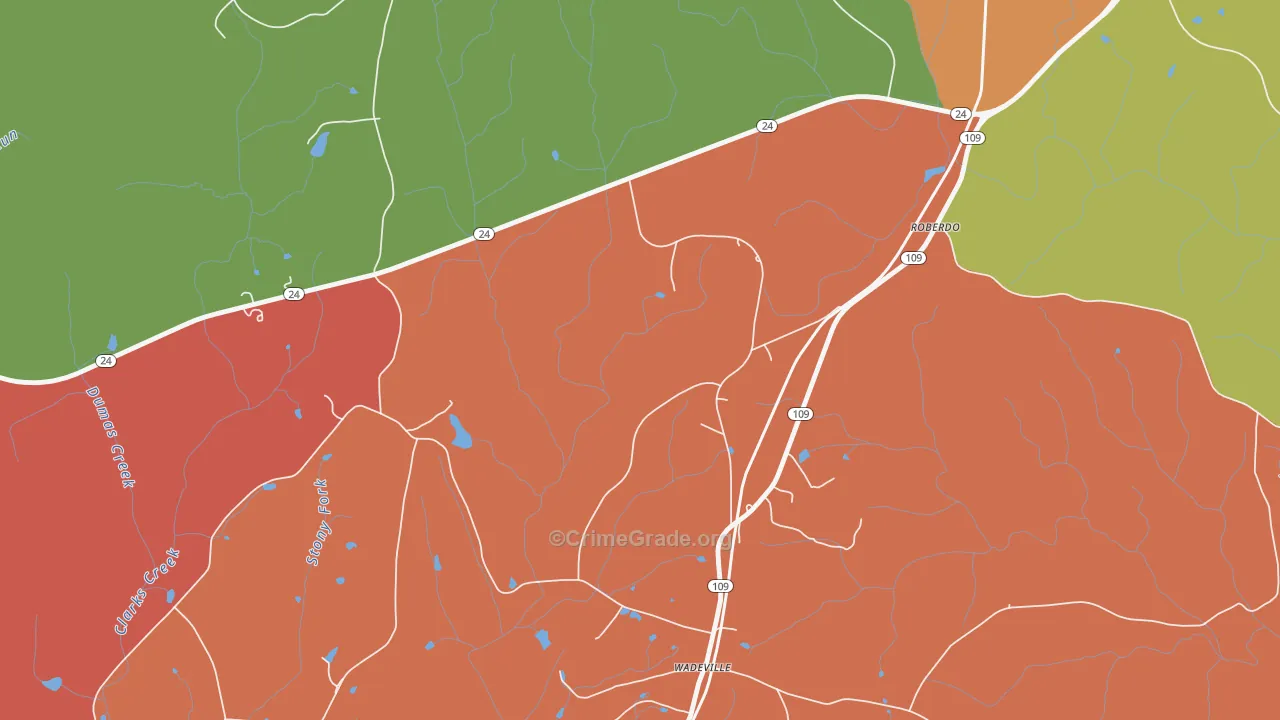 Wadeville, NC Map of Theft Rates